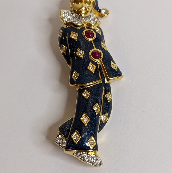 RARE Vintage Carucci Pierrot Harlequin Clown Brooch – Enamel & Rhinestones, 2.5” - Picture 8 of 11